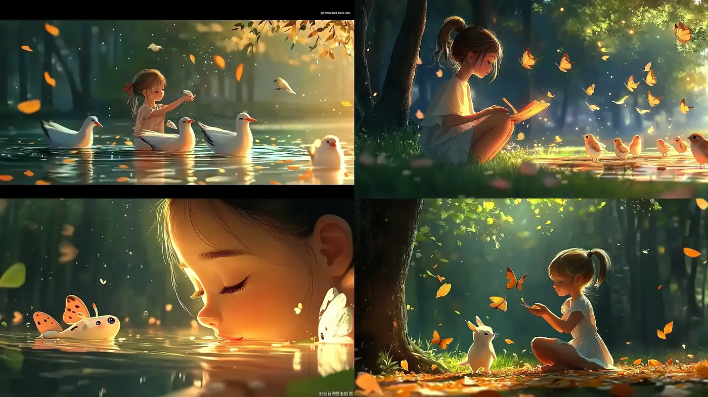 Idyllic Nature Embrace with Luminous Whimsy - Midjourney sref style