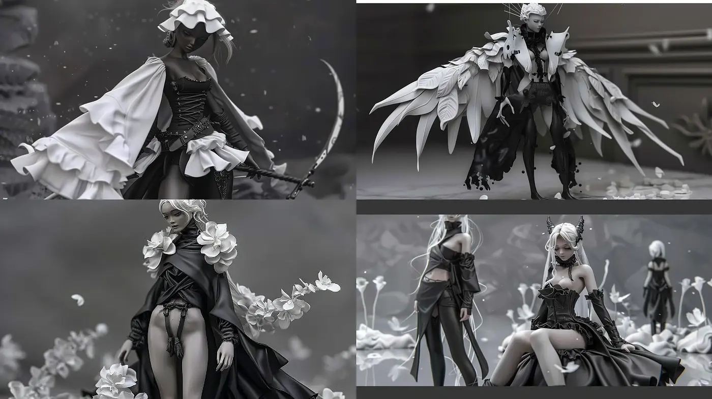 Monochromatic Elegance with a Gothic Fantasy Twist - Midjourney sref style