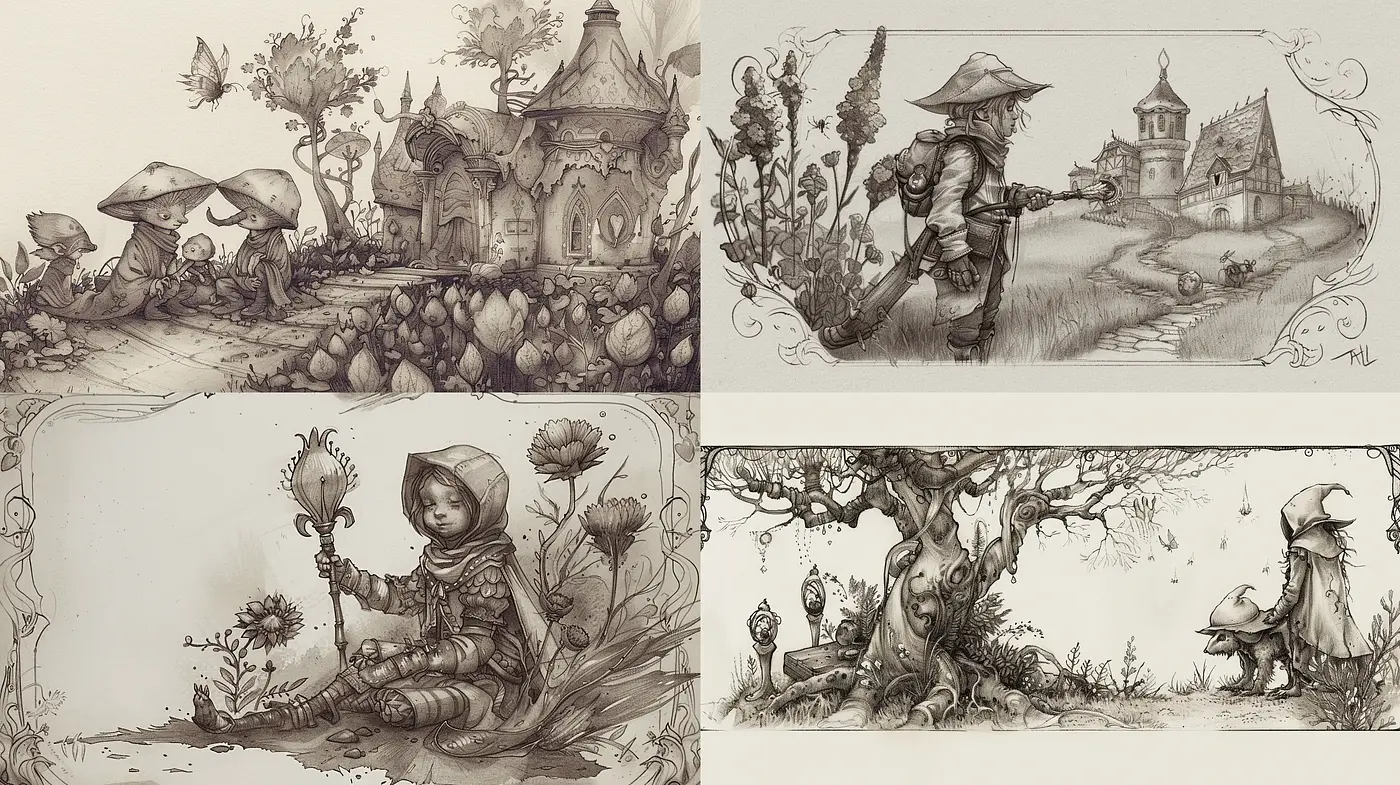 Enigmatic Sepia-Toned Fantasy Illustrations - Midjourney sref style