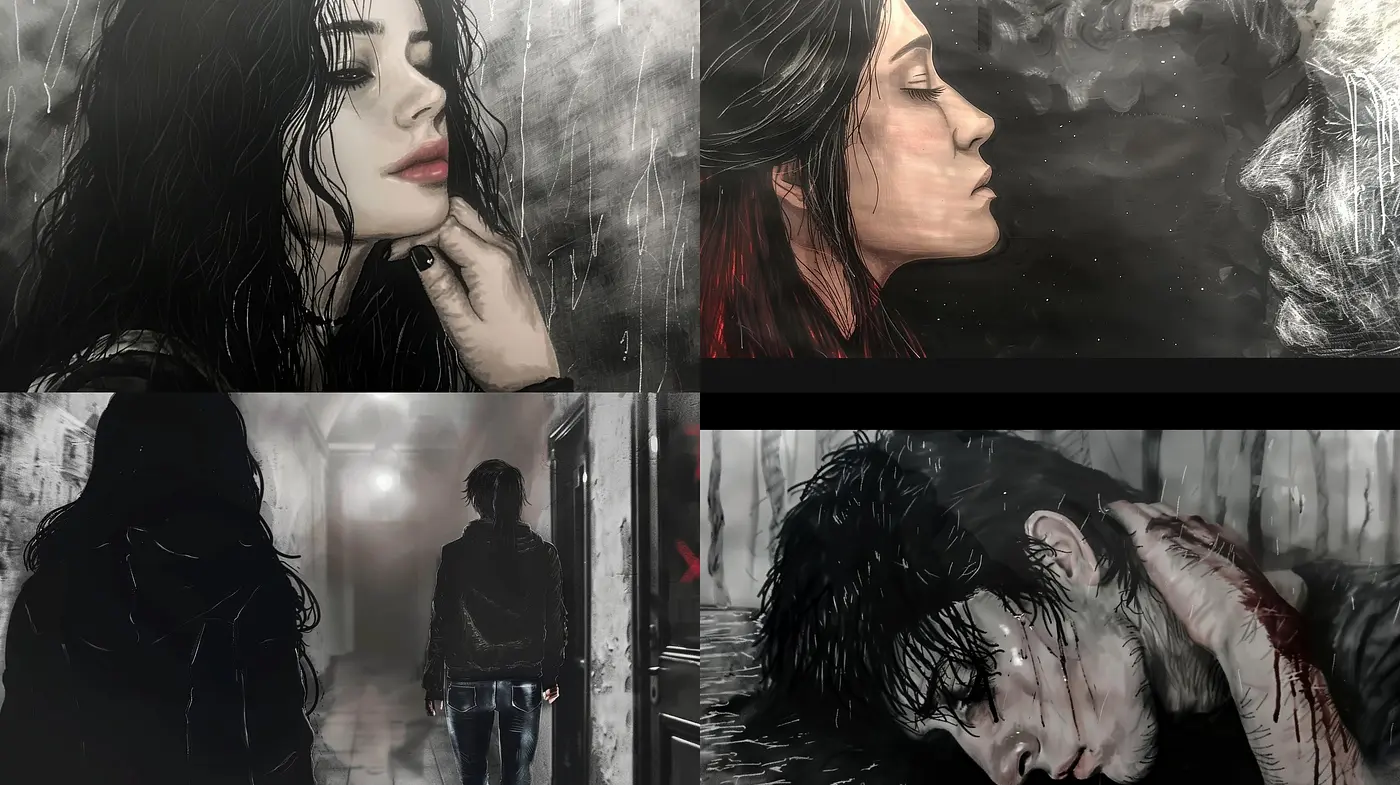 Ethereal Monochromatic Moods: A Cross-Hatched Realm of Dark Tones and Subdued Highlights - Midjourney sref style