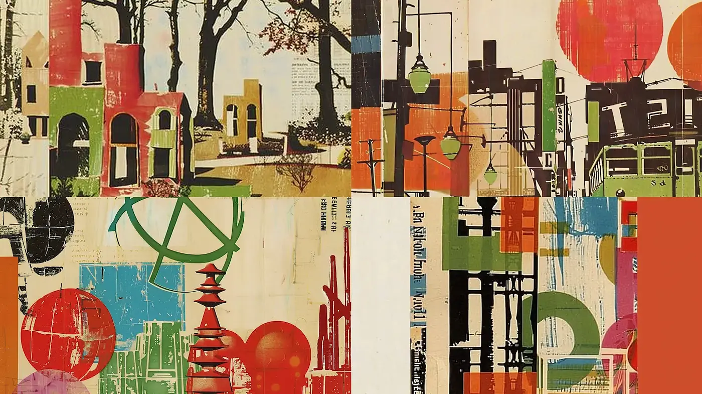 Vibrant Geometric Composition with a Collage Aesthetic - Midjourney sref style
