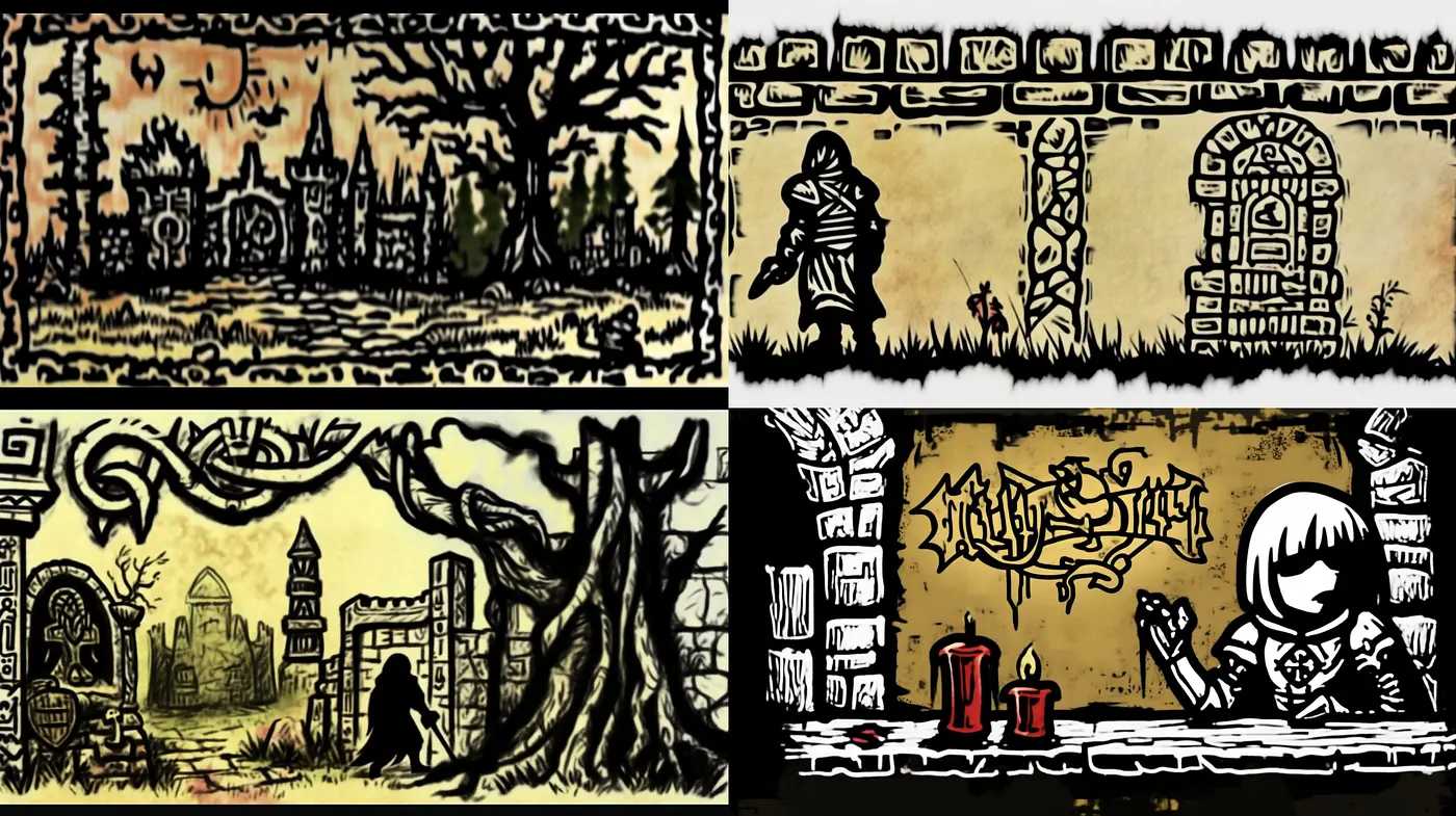 Intricate Gothic Noir: A Fusion of Medieval Architecture with Pen-and-Ink Shadows - Midjourney sref style