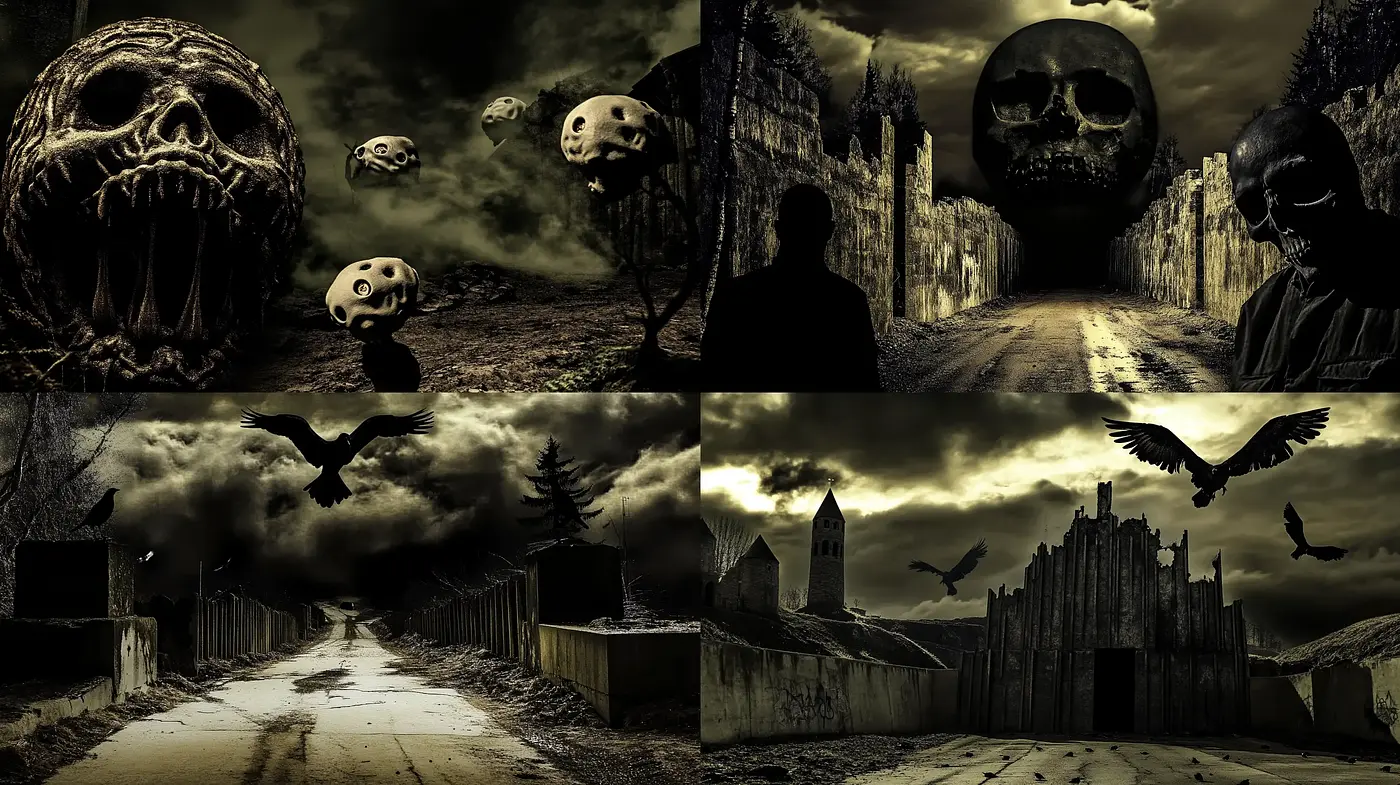 Ominous Gothic Reverie: A Dark Vision Blending Surrealism with Horror - Midjourney sref style