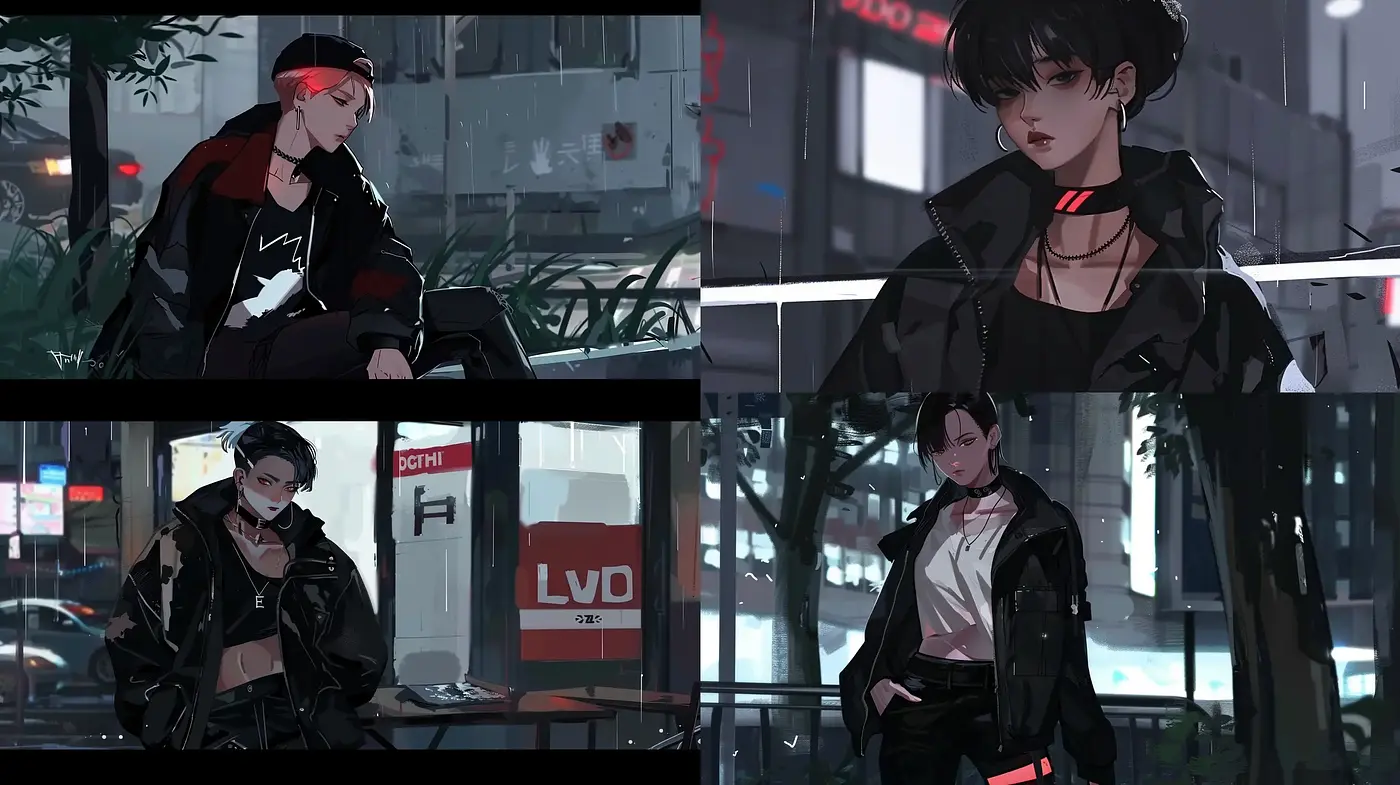 Neo-Noir Anime Aesthetic with a Cyberpunk Undertone - Midjourney sref style