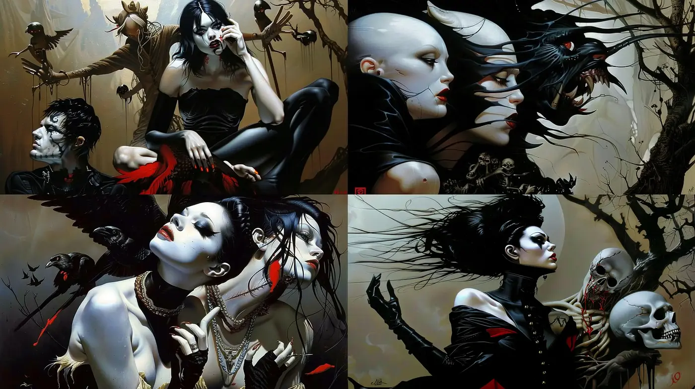 Gothic Elegance in a Surreal Dark Fantasy Realm - Midjourney sref style
