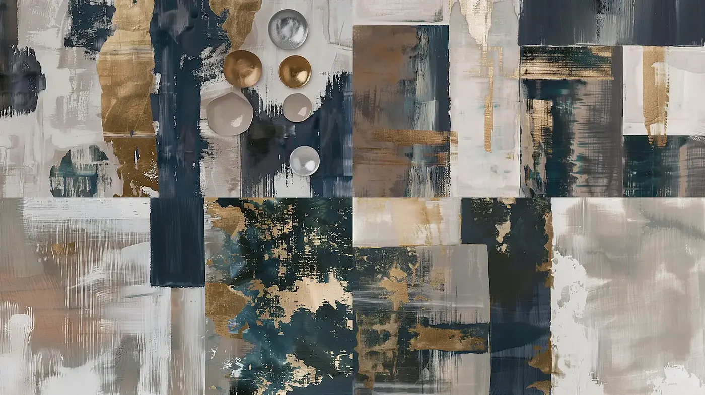 Elegant Contemporary Abstract Art with Metallic Accents - Midjourney sref style