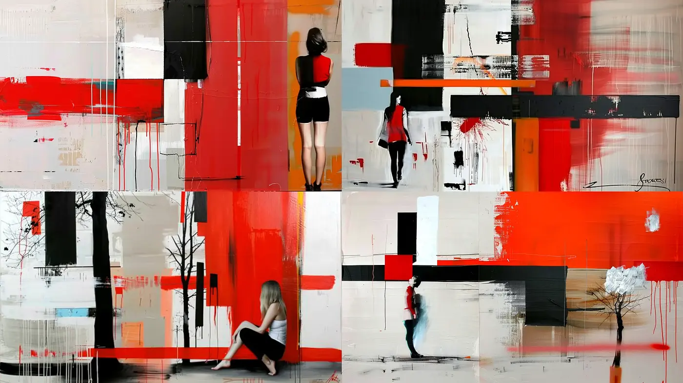 Abstract Geometric Harmony with a Red and Black Emphasis - Midjourney sref style