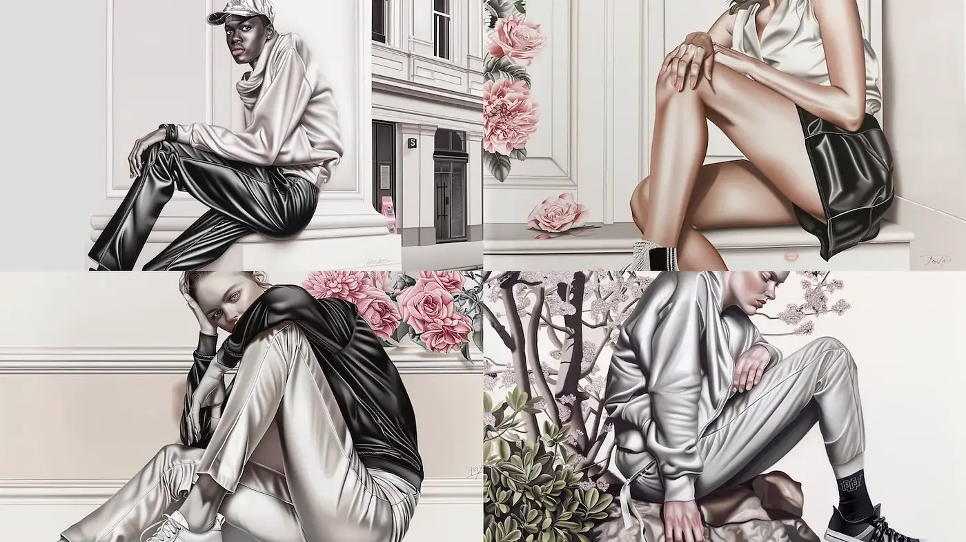 Contemporary Elegance with Floral Accents in Monochromatic Tones - Midjourney sref style