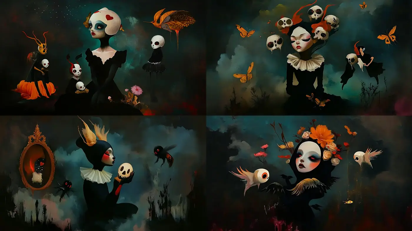 Gothic Whimsy: Dark Elegance Meets Surreal Imaginativeness - Midjourney sref style