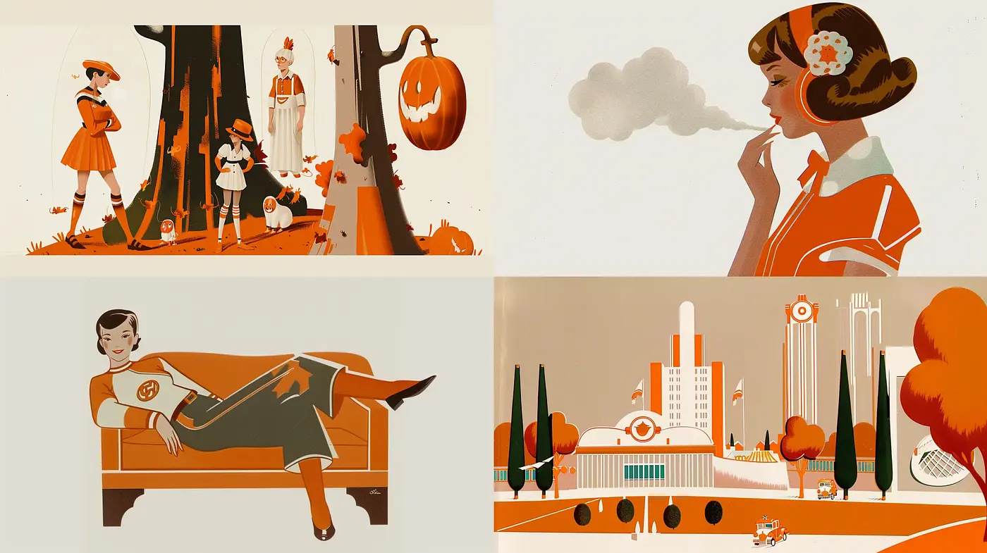 Warm Tones of Mid-Century Modern Illustration - Midjourney sref style