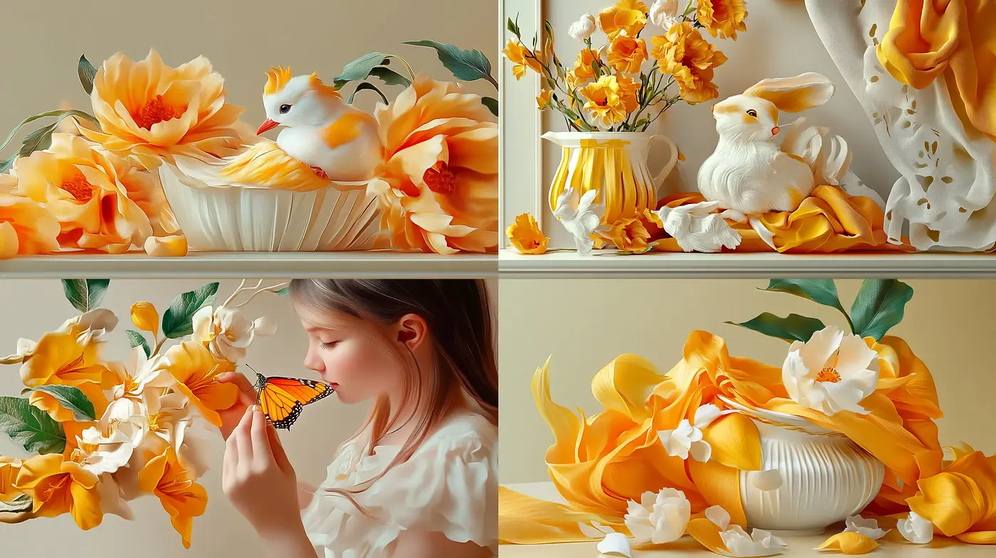 Serene Elegance in Pastel - A Harmonious Blend of Botanical and Fauna Elements - Midjourney sref style