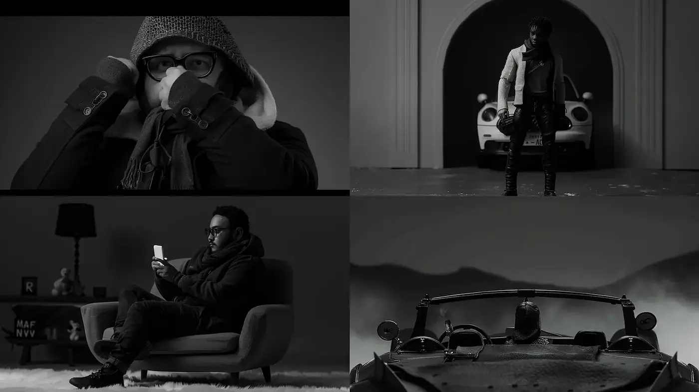 Cinematic Black and White Character Studies with Modern Aesthetics - Midjourney sref style