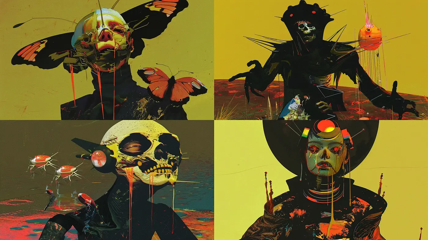 Surrealistic Shadows and Vibrance: A Homage to Postmodern Dystopia - Midjourney sref style