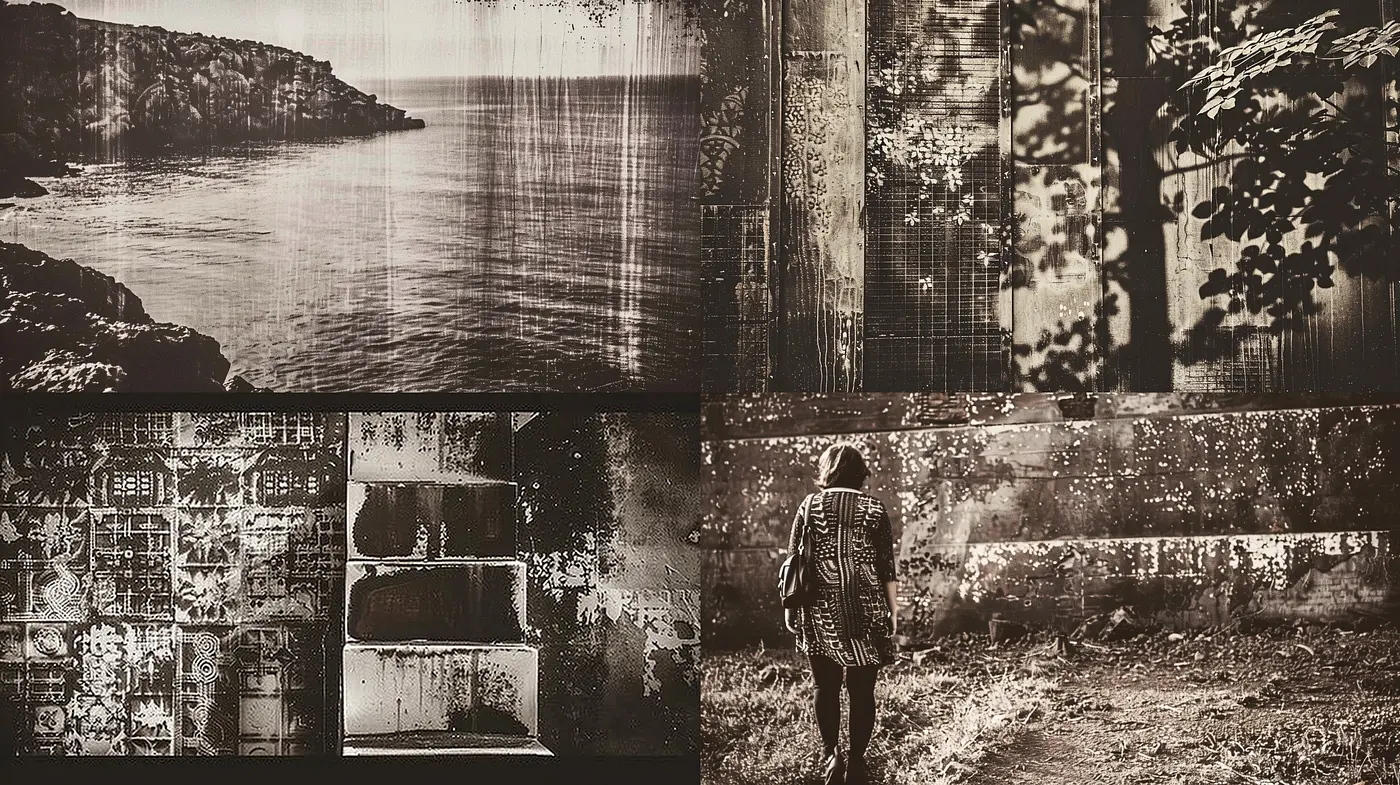 Sepia-Toned Textural Harmony with Abstract Expressionist Undertones - Midjourney sref style