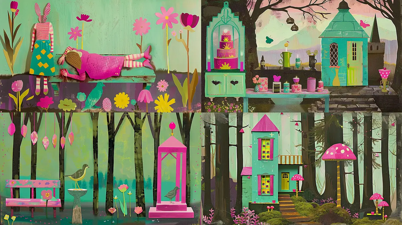 Enchanted Forest Whimsy: A Fusion of Stylized Illustration and Storybook Charm - Midjourney sref style