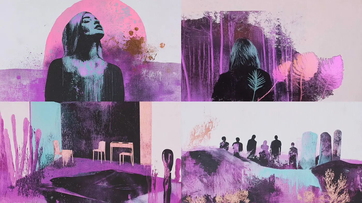 Magenta Hues and Surreal Silhouettes: A Dreamscape Fusion - Midjourney sref style