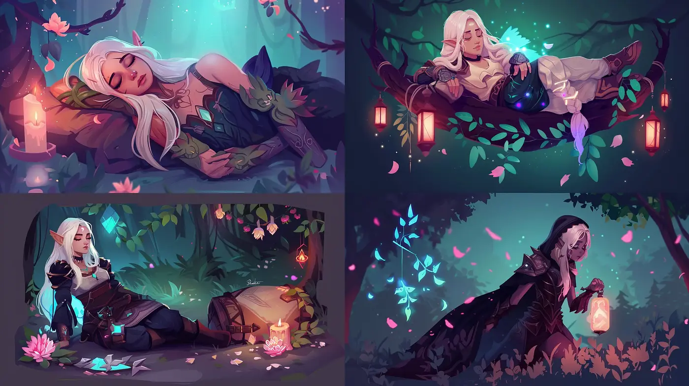 Enchanted Twilight: Ethereal Digital Illustrations with Nature and Sorcery - Midjourney sref style