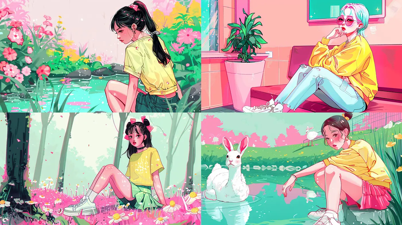 Vibrant and Expressive Anime-Inspired Illustrations with a Pastel Palette - Midjourney sref style