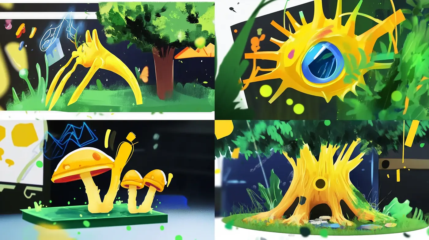 Luminous Fantasia: A Dreamlike Fusion of Vibrant Hues and Whimsical Forms - Midjourney sref style