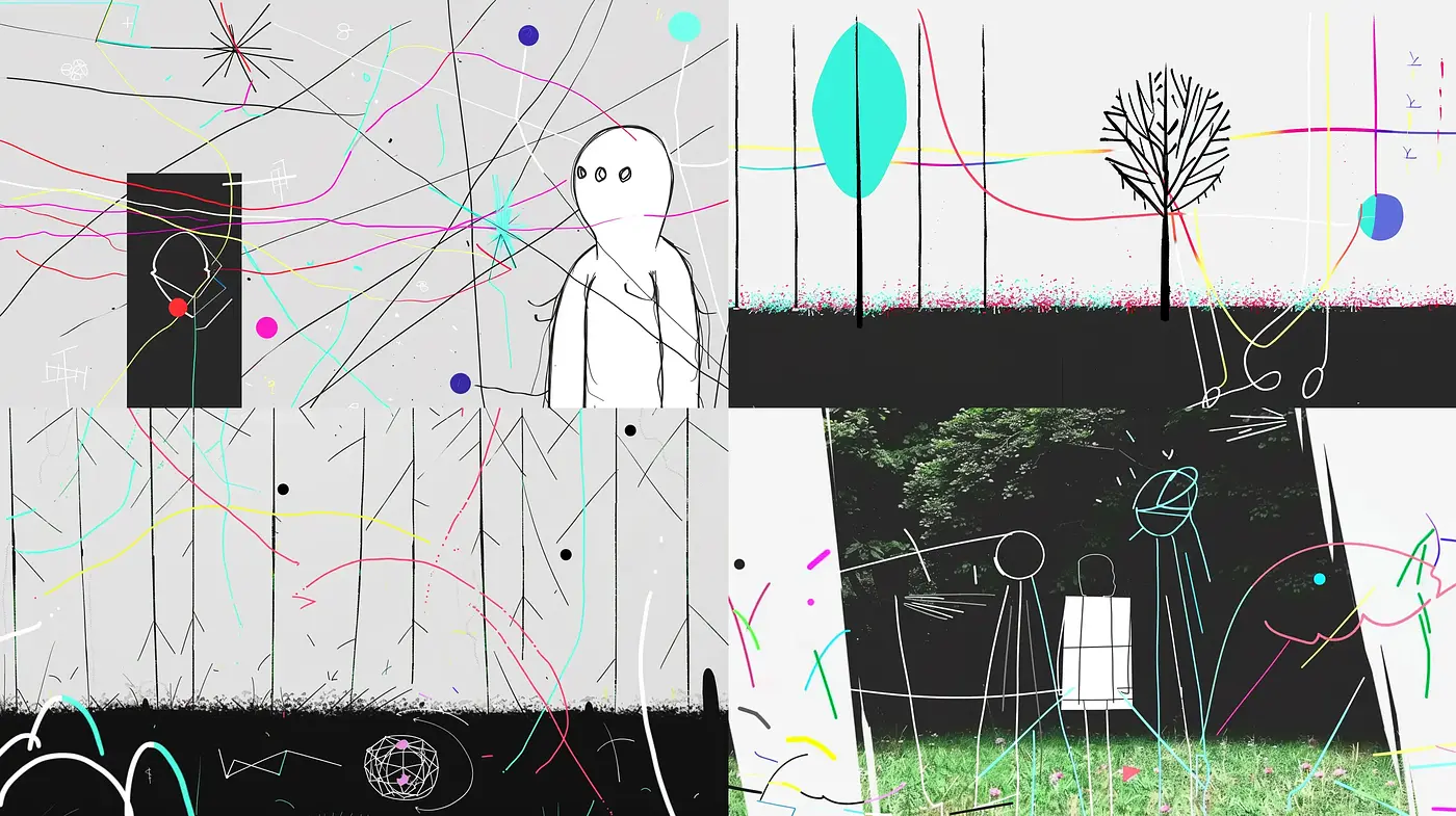 Abstract Schematic Reverie: A Fusion of Line Art and Digital Aesthetics - Midjourney sref style