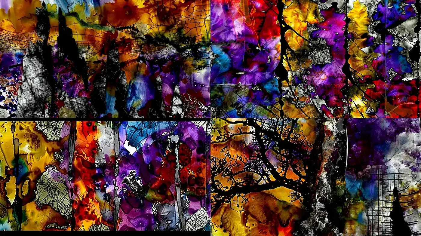 Dynamic Abstract Composition with Vibrant Textures - Midjourney sref style