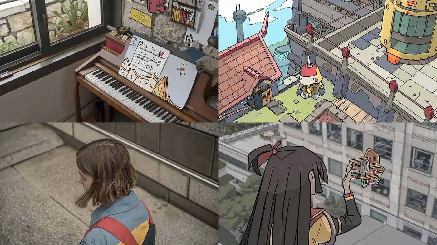 Playful and whimsical illustrated scenes with hints of nostalgia - Midjourney sref style