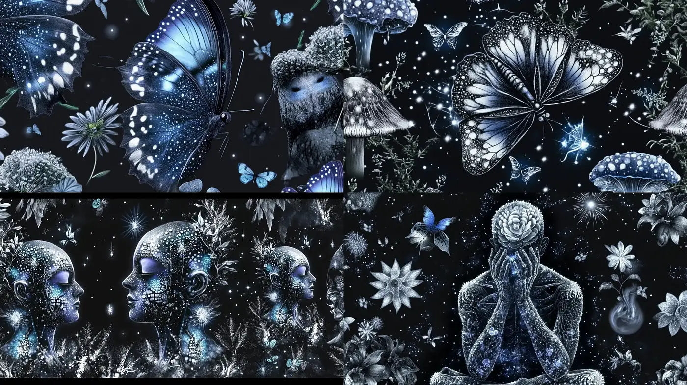 Ethereal Midnight Nature: A Symphony of Indigo and Stardust - Midjourney sref style