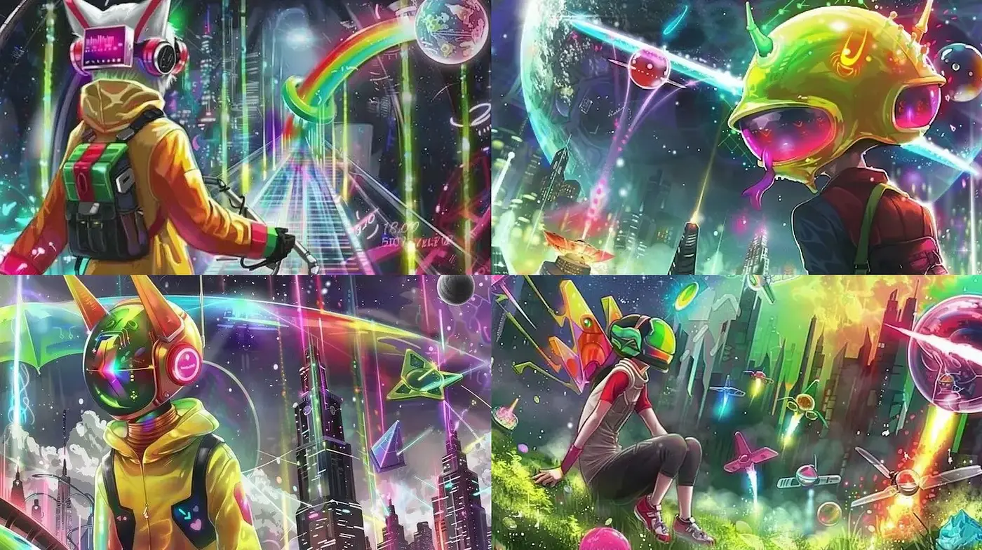 Vibrant Futuristic Fantasy with Retro Elements - Midjourney sref style