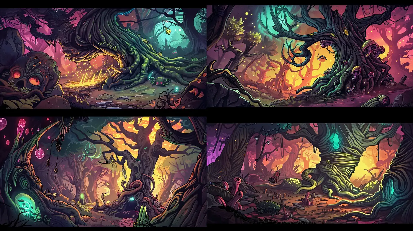 Enigmatic Twilight Arboreal Realms - Midjourney sref style