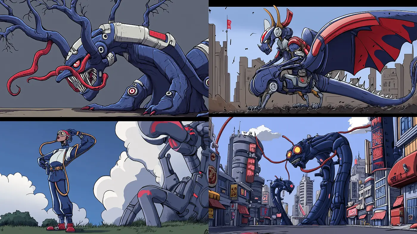 Mechanical Beasts and Urban Vistas: A Fusion of Comic Art with Futuristic Overtones - Midjourney sref style