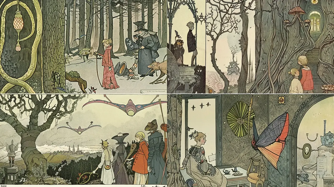 Enchanted Forest Tales: An Art Nouveau Exploration - Midjourney sref style