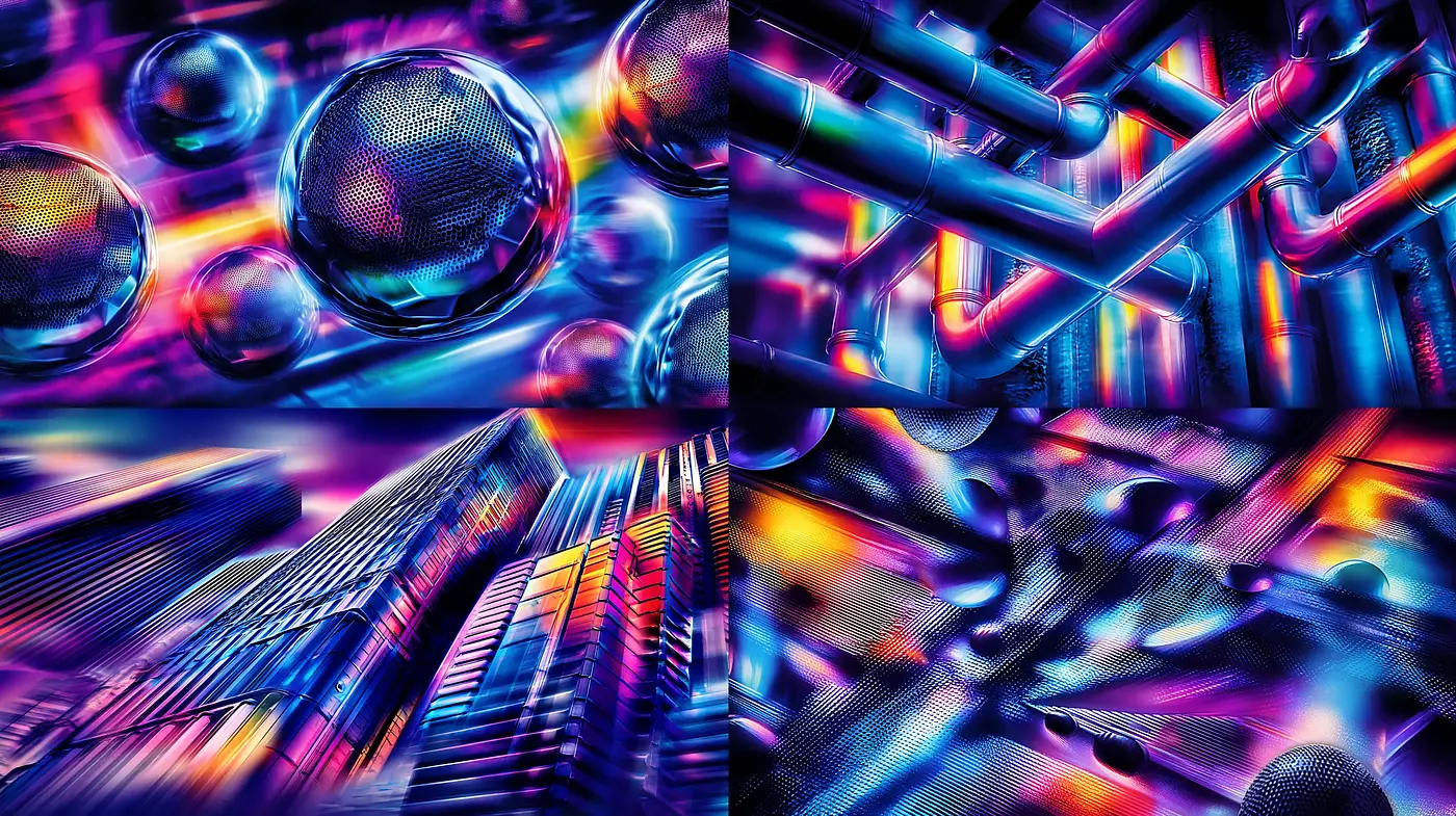 Futuristic and vibrant digital aesthetic with geometric and organic forms - Midjourney sref style