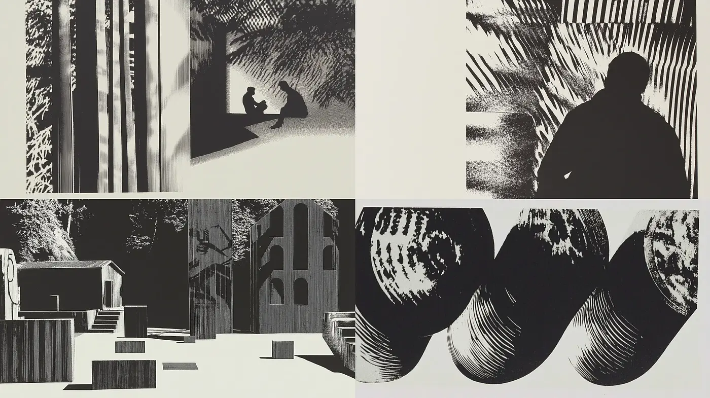 Monochromatic Textural Contrast Inspired by Abstract Expressionism - Midjourney sref style
