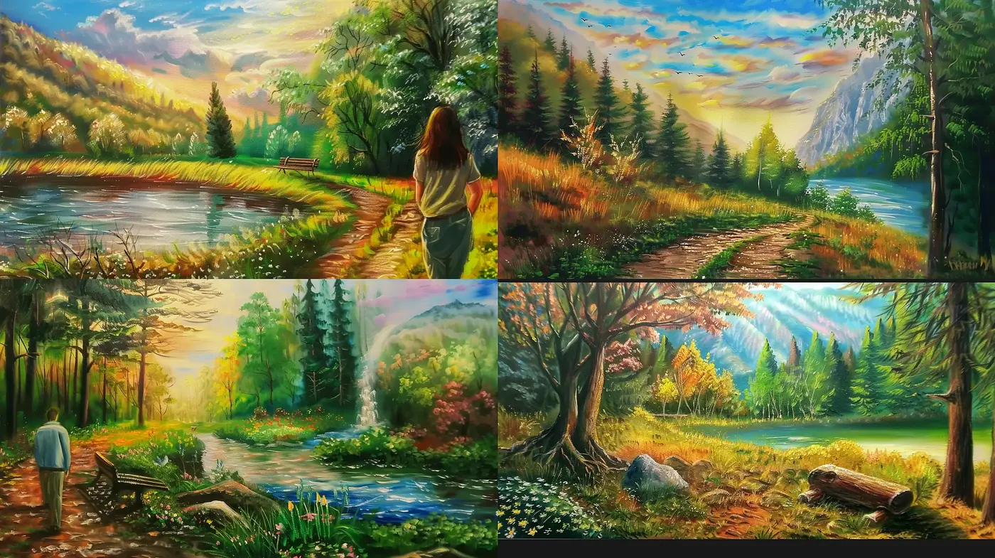 Luminous Natural Vistas: A Homage to Classic Landscape Painting - Midjourney sref style