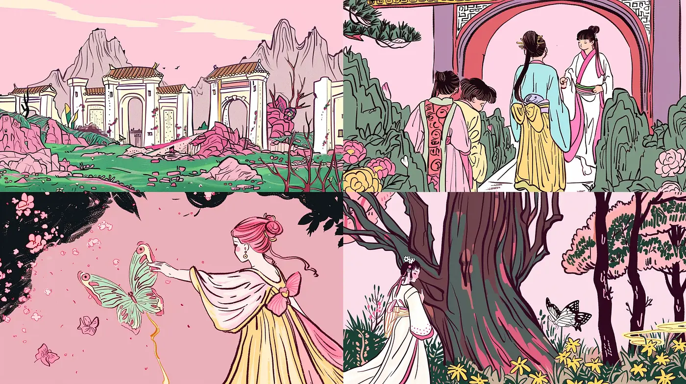 Ethereal Pastel Dreamscape: A Tranquil Blend of Eastern Aesthetics with Art Nouveau Elements - Midjourney sref style