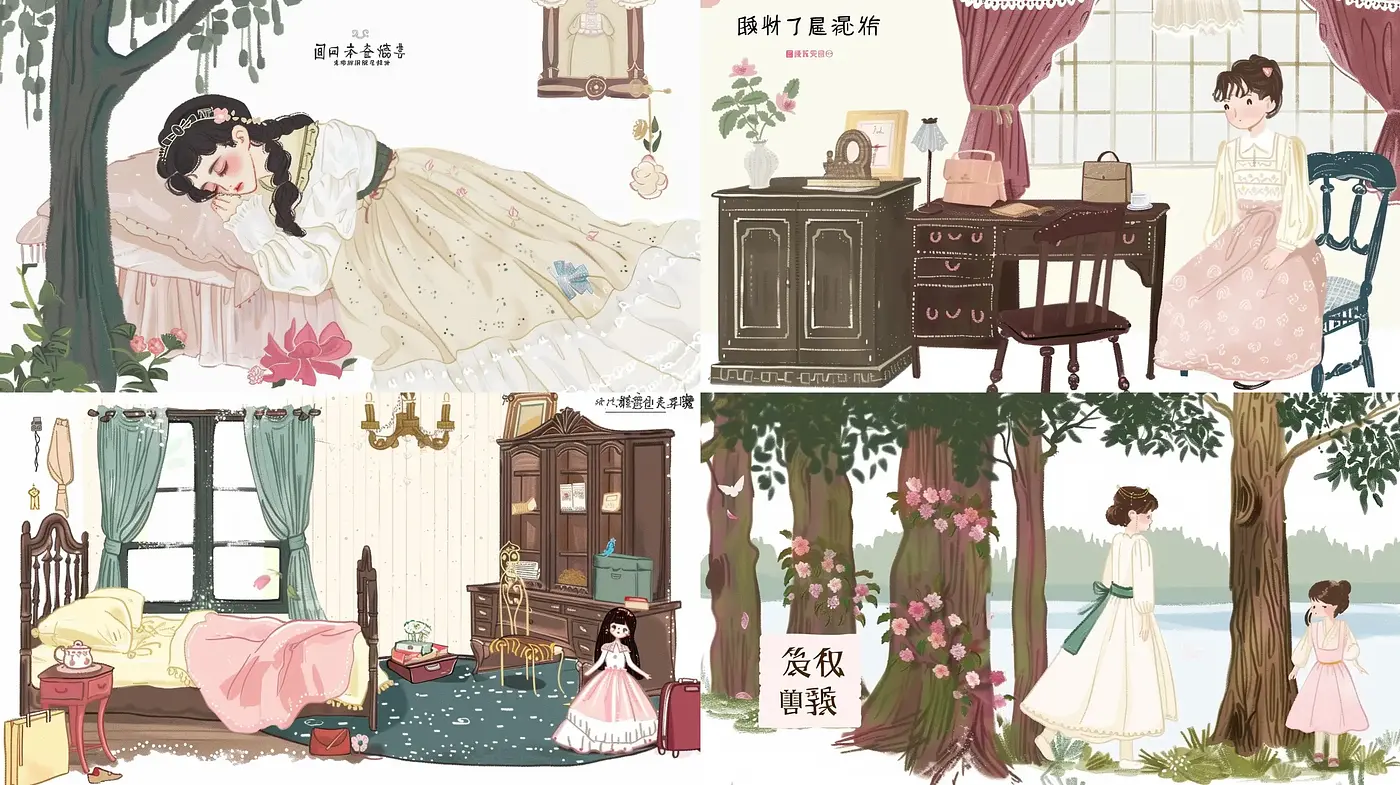 Whimsical Storybook Reverie with Pastel Hues and Vintage Undertones - Midjourney sref style