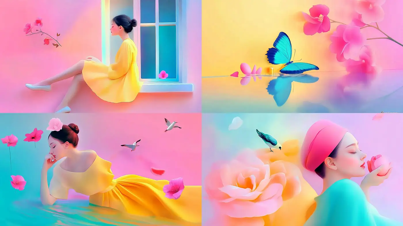 Serene Pastel Dreamscape with Surrealist Overtones - Midjourney sref style
