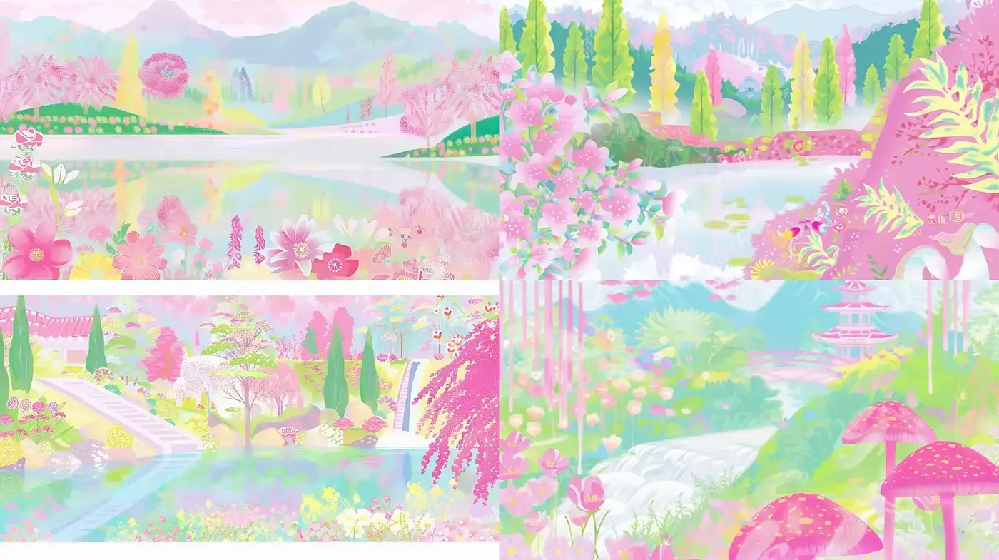 Enchanted Chromatic Dreamscape: A Pastel Vision of Surreal Nature - Midjourney sref style
