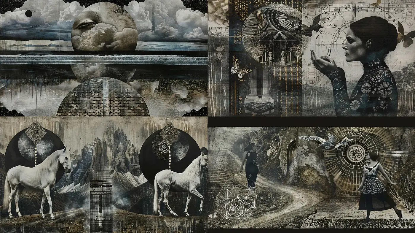 Monochromatic Dreamscapes with Surrealist Overtones - Midjourney sref style
