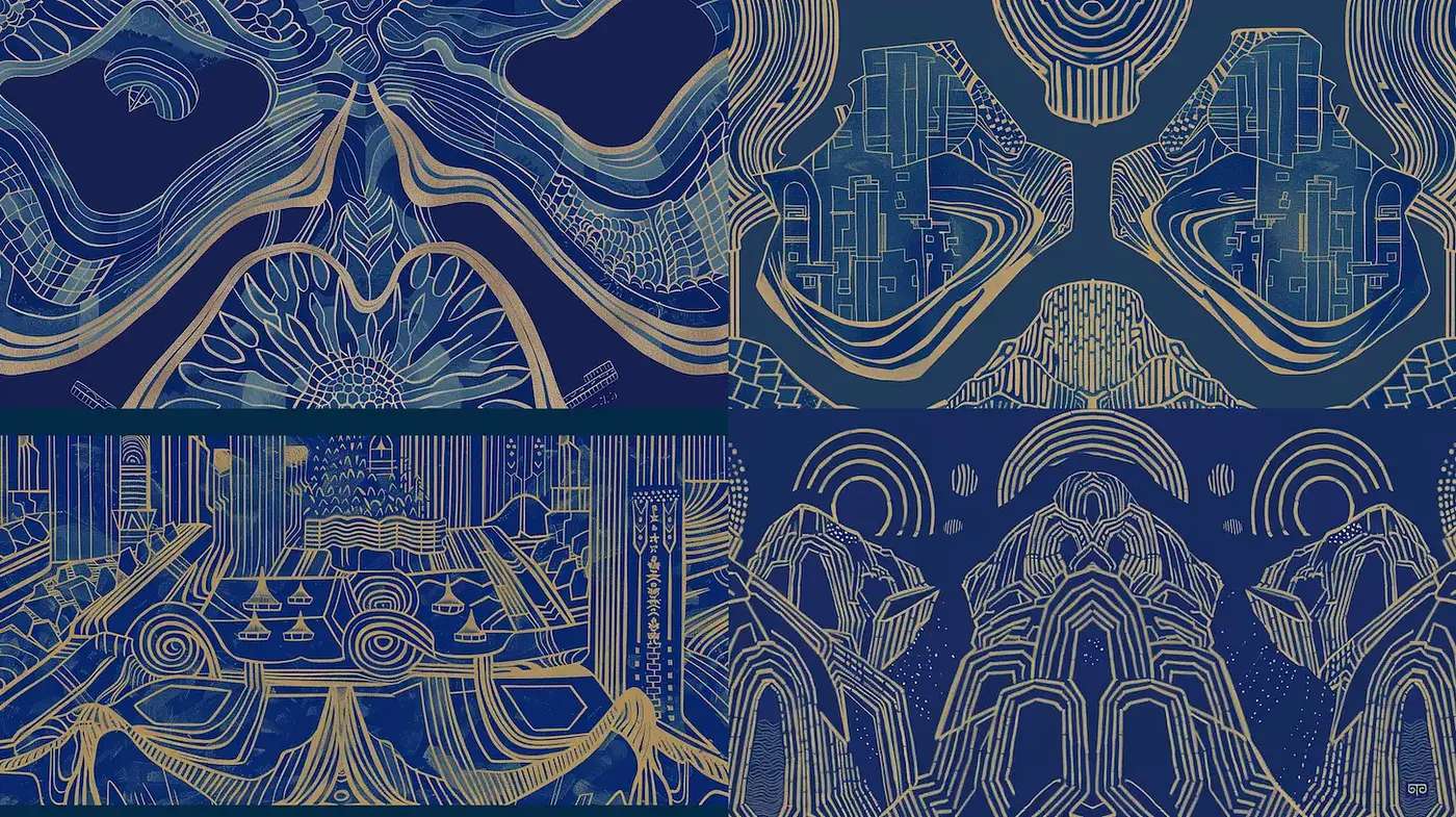 Intricate Geometric Patterns with a Futuristic Art Deco Influence - Midjourney sref style