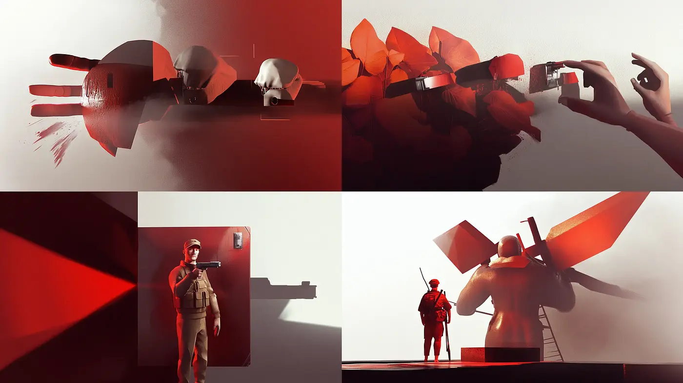 Crimson Echoes: A Study in Monochromatic Surrealism - Midjourney sref style