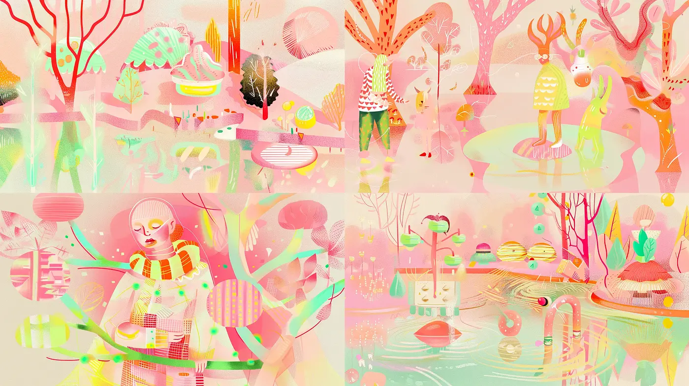 Pastel Dreamscapes: A Study in Surreal Whimsy and Contemporary Illustrative Techniques - Midjourney sref style