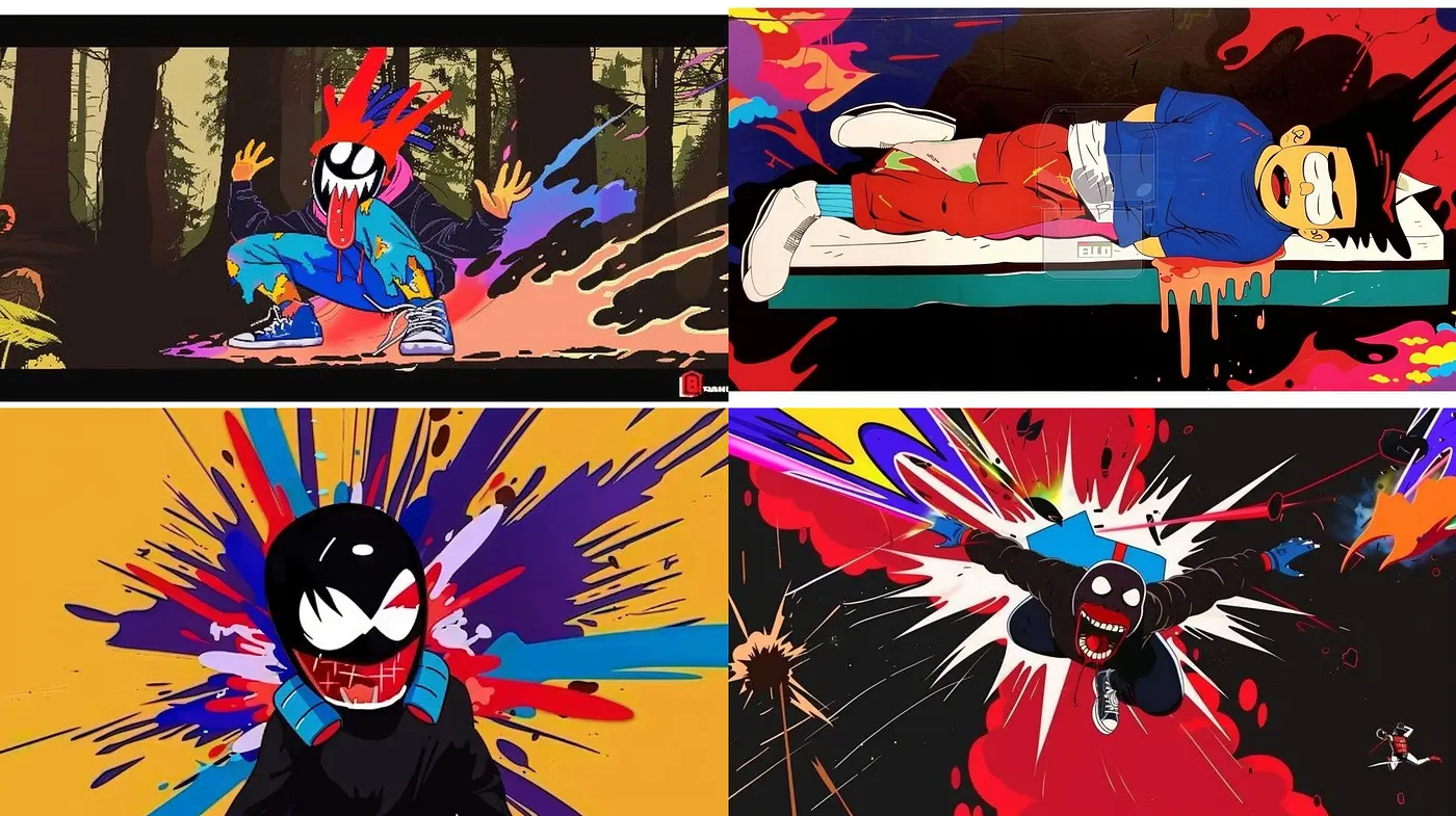 Explosive Pop Art Fusion with Surreal Comicbook Flare - Midjourney sref style