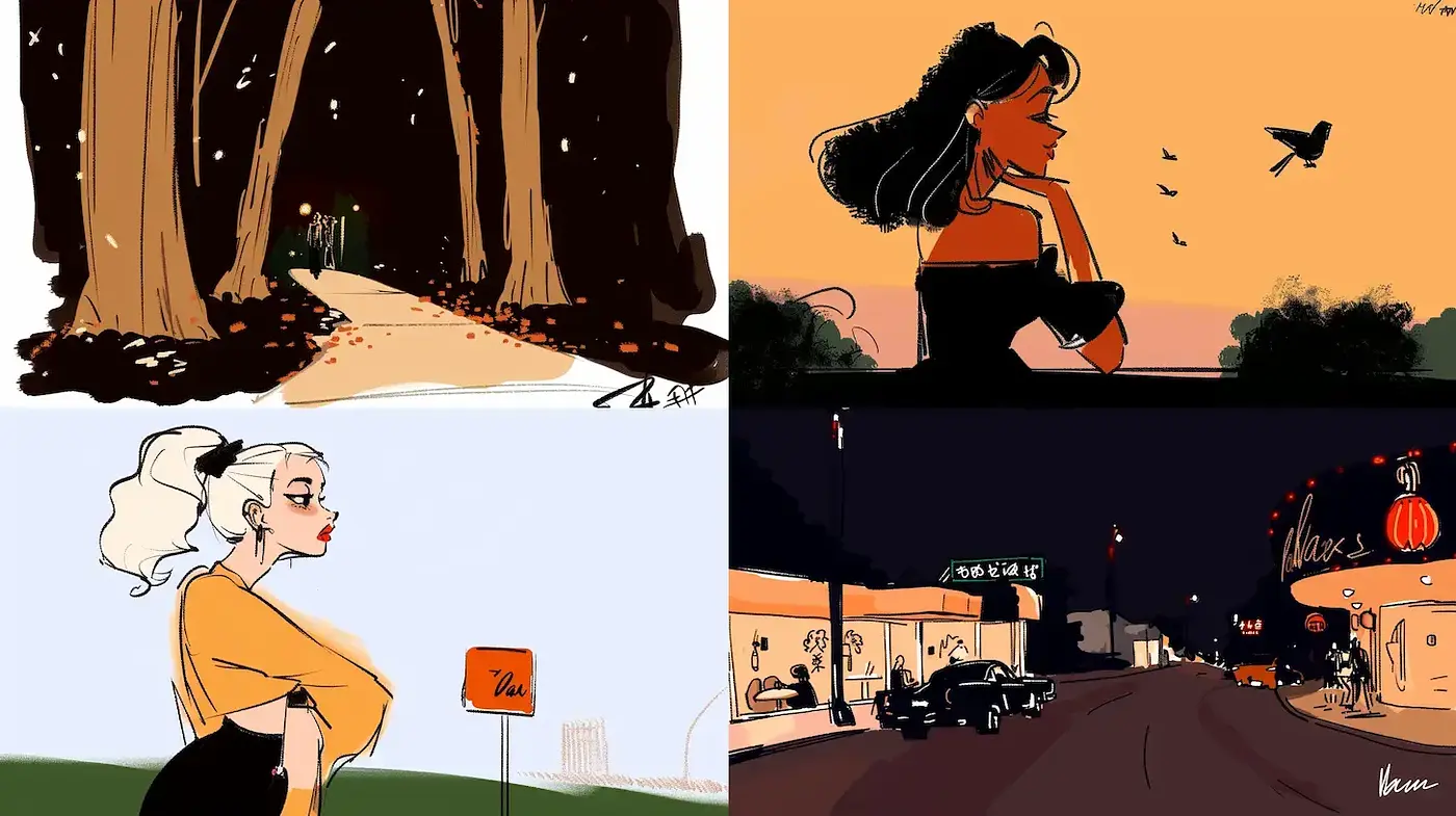 Stylized Illustrations with a Vintage and Cinematic Aesthetic - Midjourney sref style