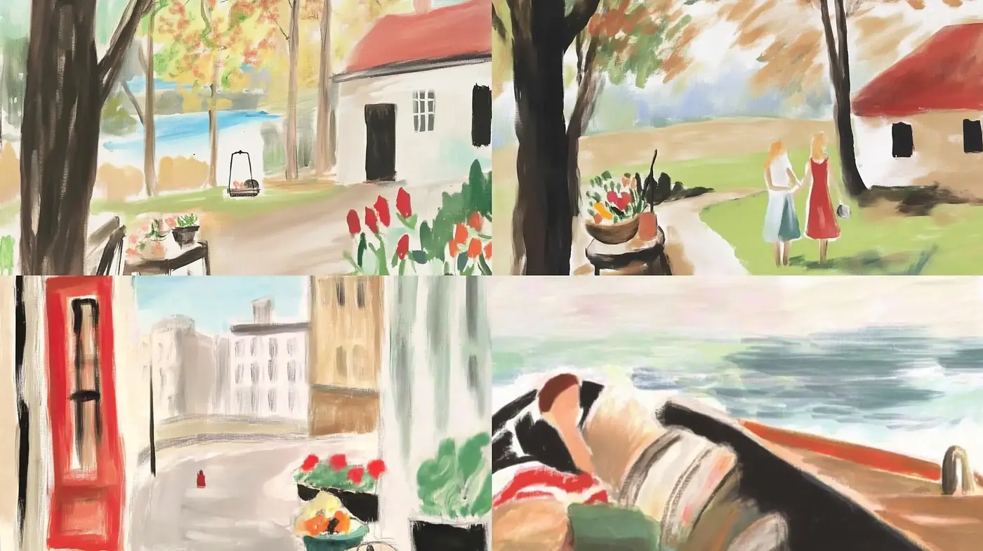 Whimsical Brushstrokes of Idyllic Scenes - Midjourney sref style