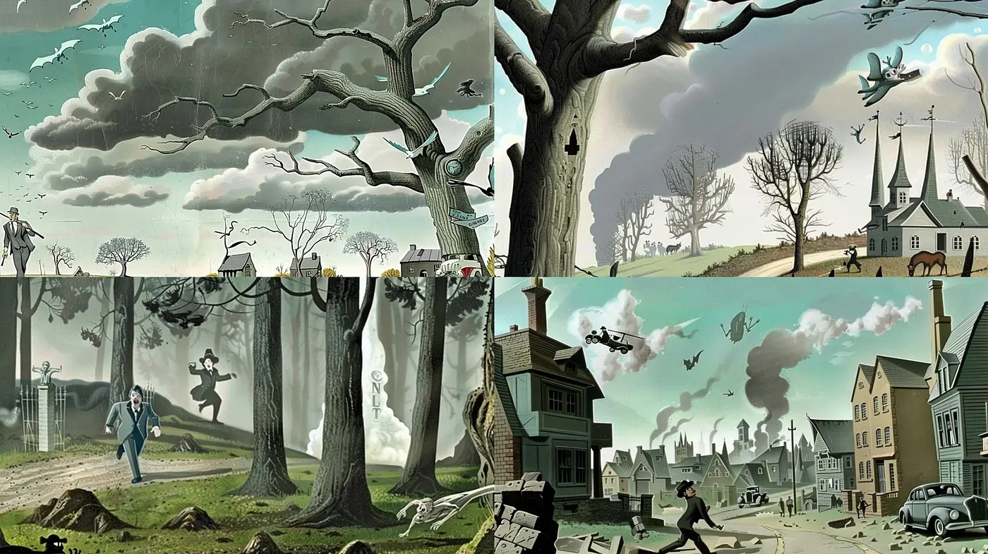 Surreal Vintage Americana with Expressive Skies and Pastel Tones - Midjourney sref style