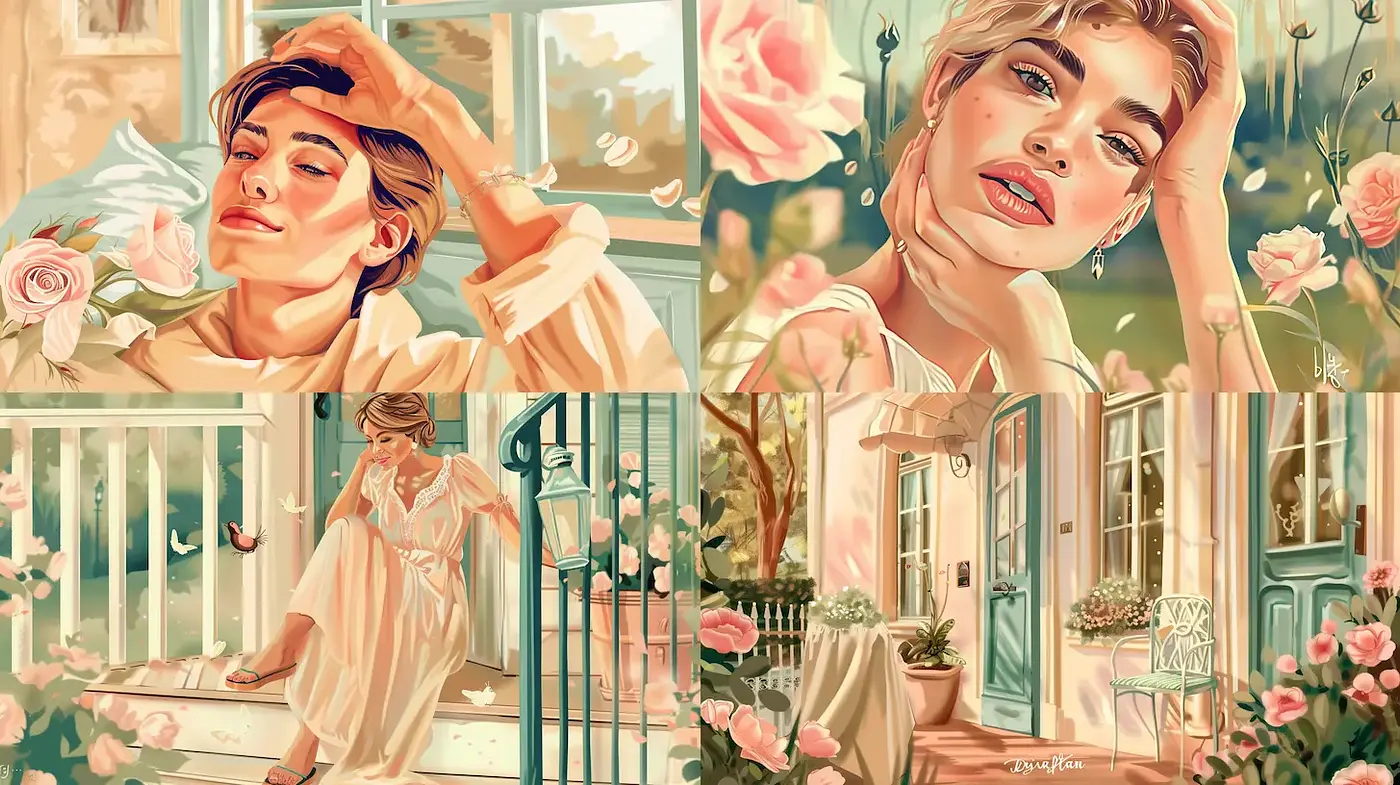 Soft and Romantic Illustrations with Vintage Whimsy - Midjourney sref style