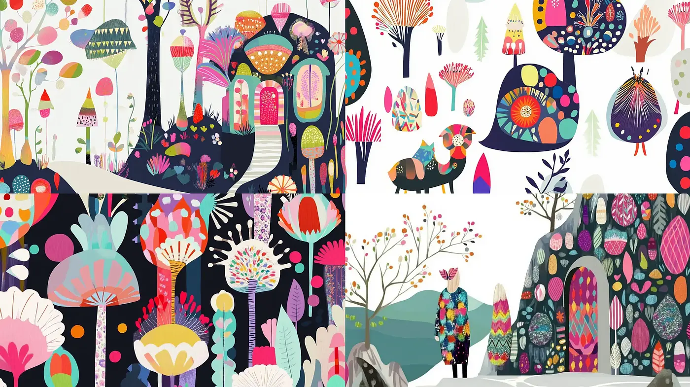 Enchanted Forest of Whimsical Colors and Patterns - Midjourney sref style