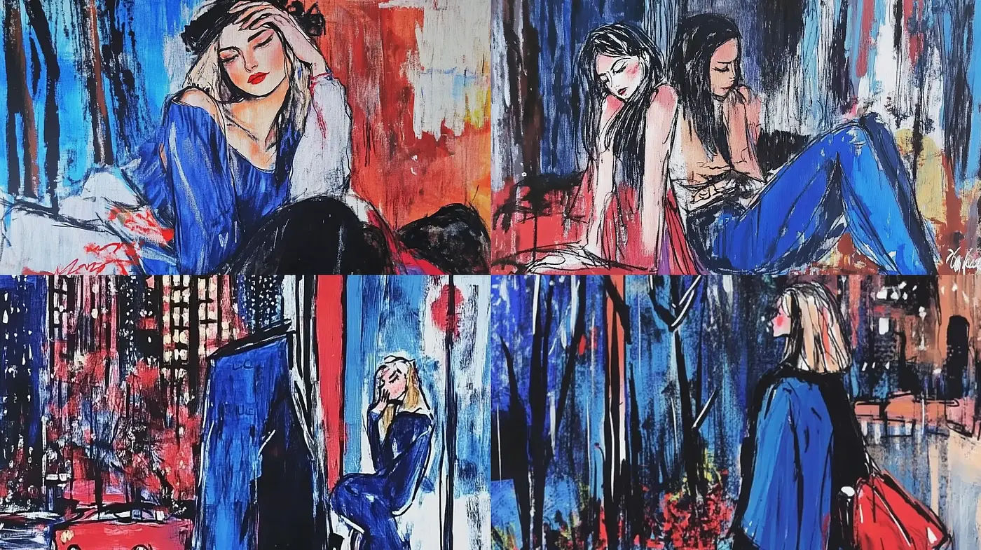Expressive Brushwork and Bold Contours in Urban Melancholy - Midjourney sref style