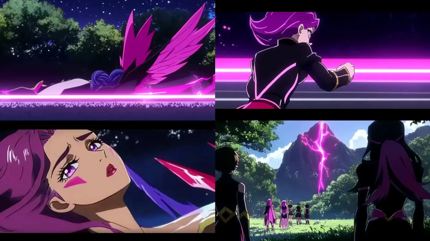 Ethereal Neon Anime Dreamscape with Lush Violet Overtones - Midjourney sref style